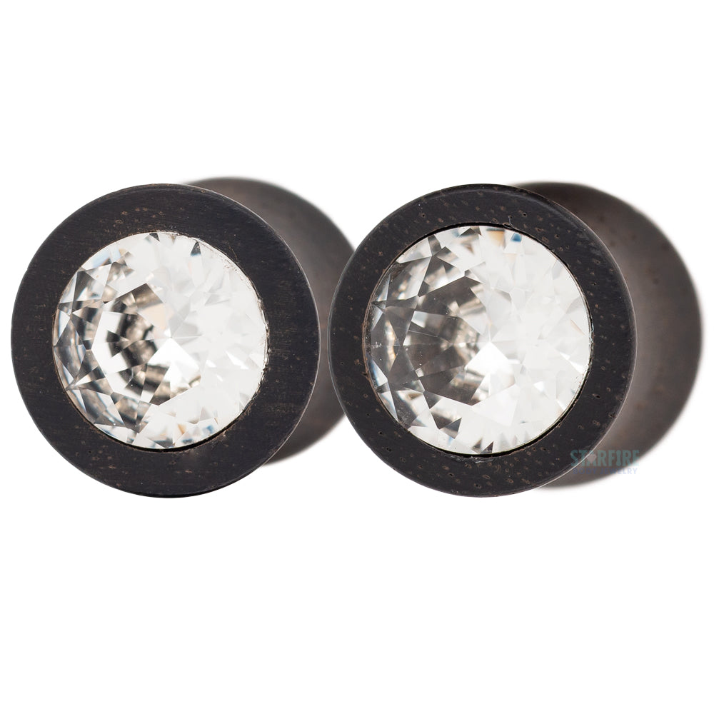 Round Swarovski Plugs in Wood - Crystal