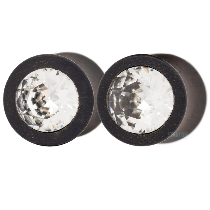 Round Swarovski Plugs in Wood - Crystal