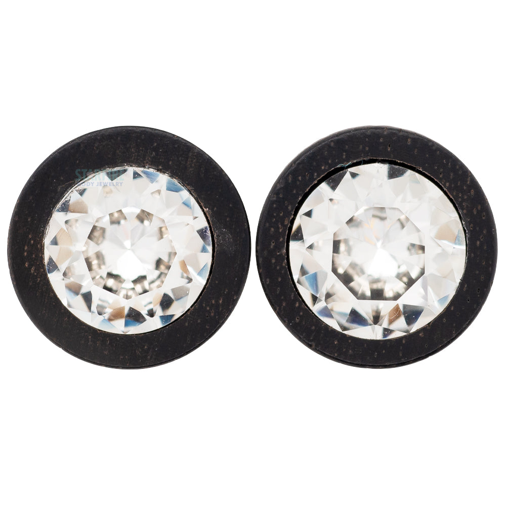 Round Swarovski Plugs in Wood - Crystal