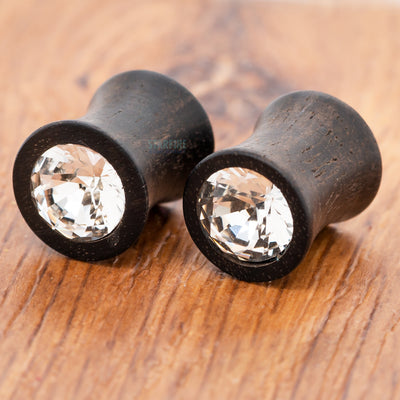 Round Swarovski Plugs in Wood - Crystal