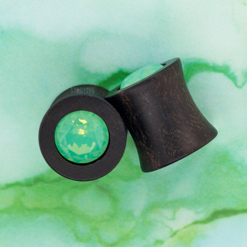 Round Swarovski Plugs in Wood - Pacific Opal
