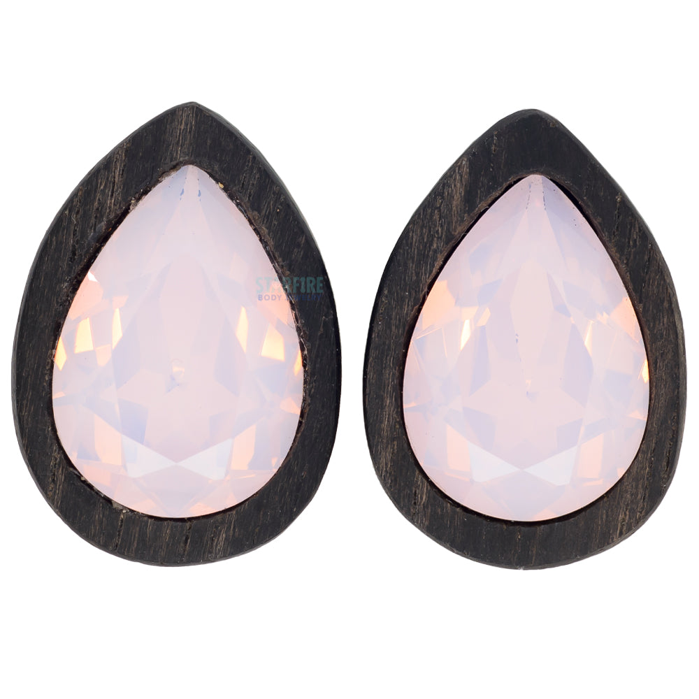 Teardrop Swarovski Plugs in Wood - Rose Opal