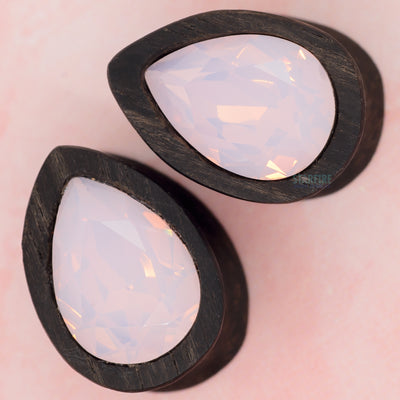 Teardrop Swarovski Plugs in Wood - Rose Opal