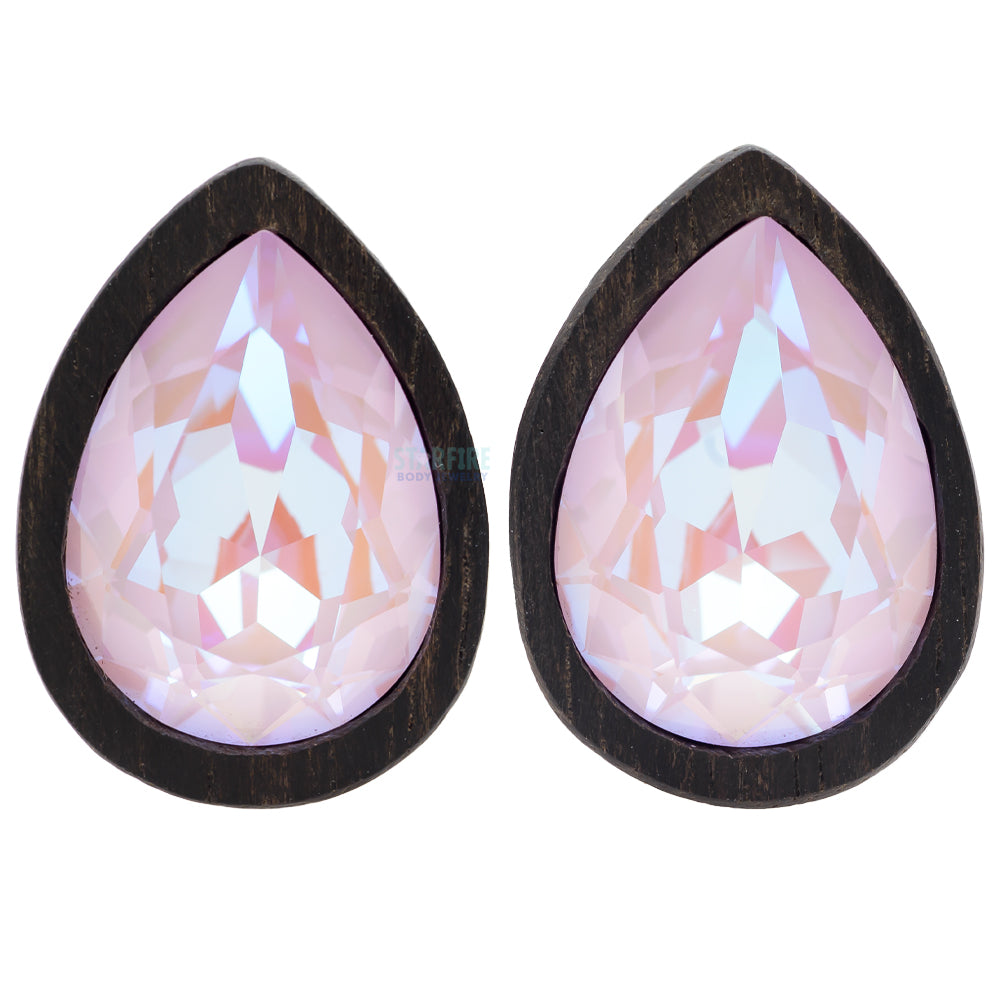 Teardrop Swarovski Plugs in Wood - Lavender Delite