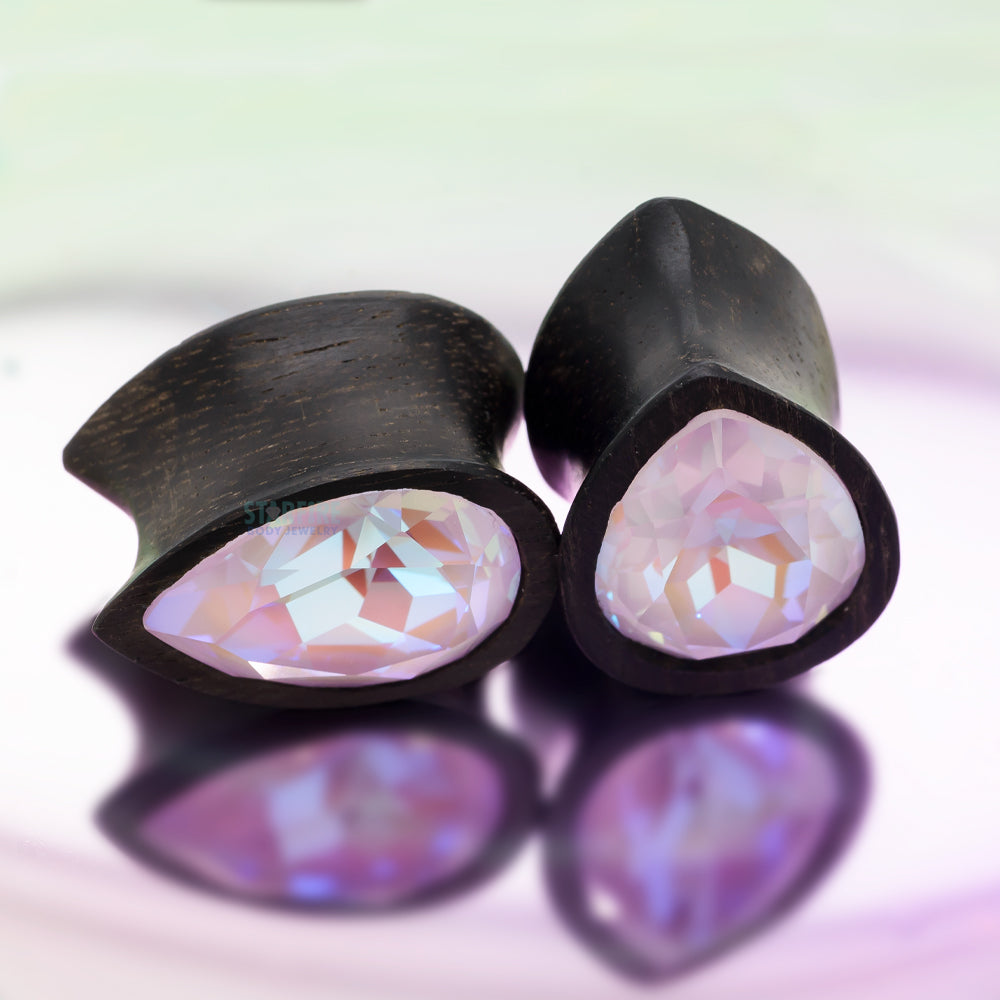 Teardrop Swarovski Plugs in Wood - Lavender Delite