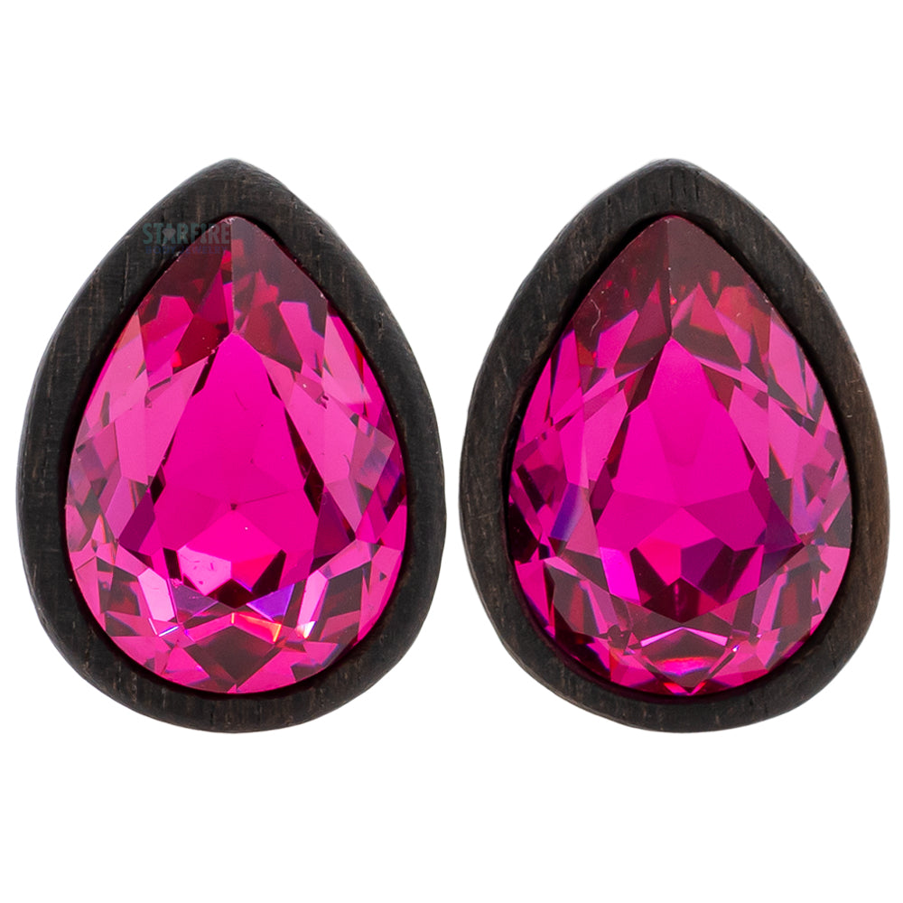 Teardrop Swarovski Plugs in Wood - Fuchsia