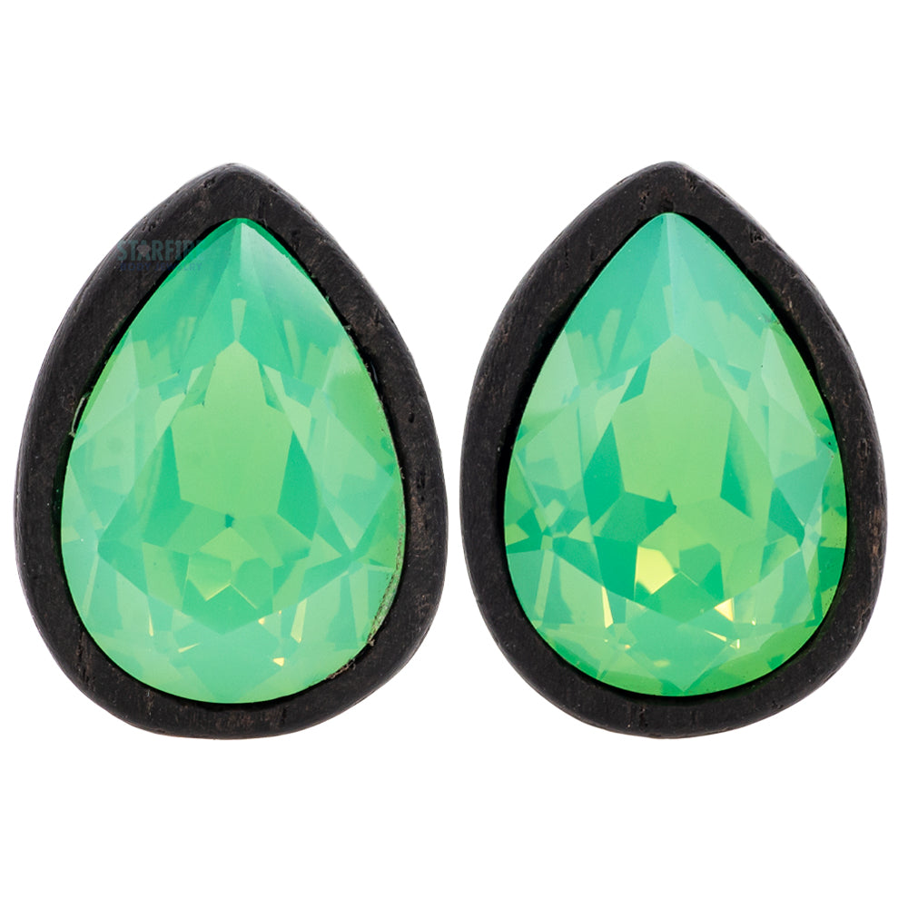 Teardrop Swarovski Plugs in Wood - Pacific Opal