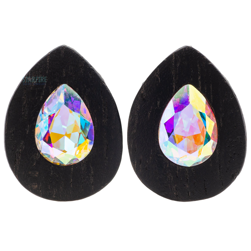 Teardrop Swarovski Plugs in Wood - Rose AB