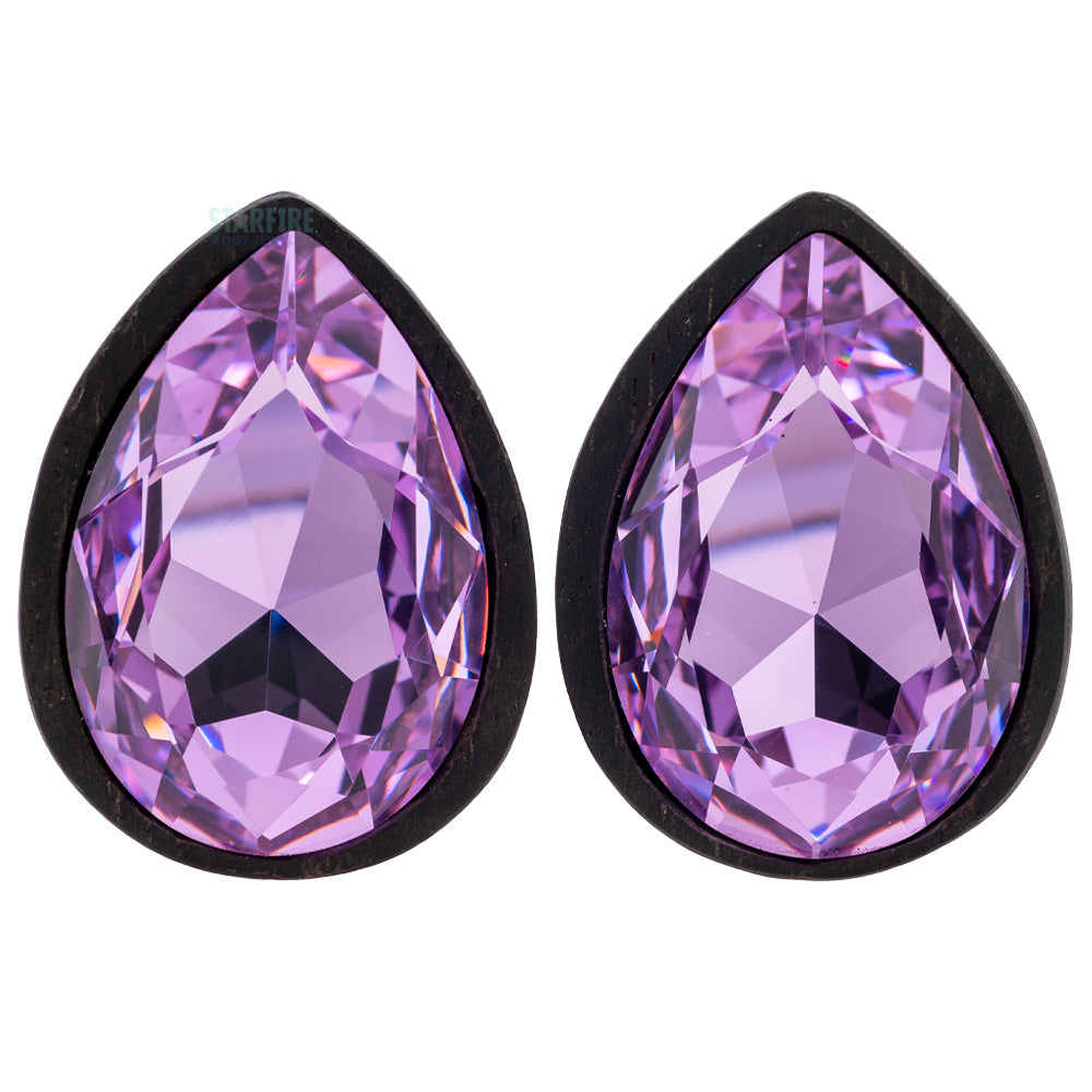 Teardrop Swarovski Plugs in Wood - Violet