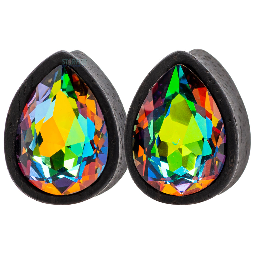 Teardrop Swarovski Plugs in Wood - Vitrail
