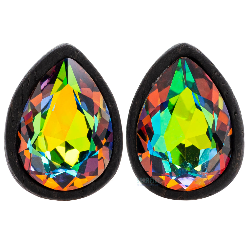 Teardrop Swarovski Plugs in Wood - Vitrail