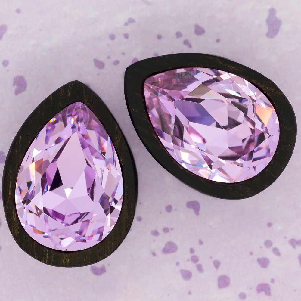 Teardrop Swarovski Plugs in Wood - Violet