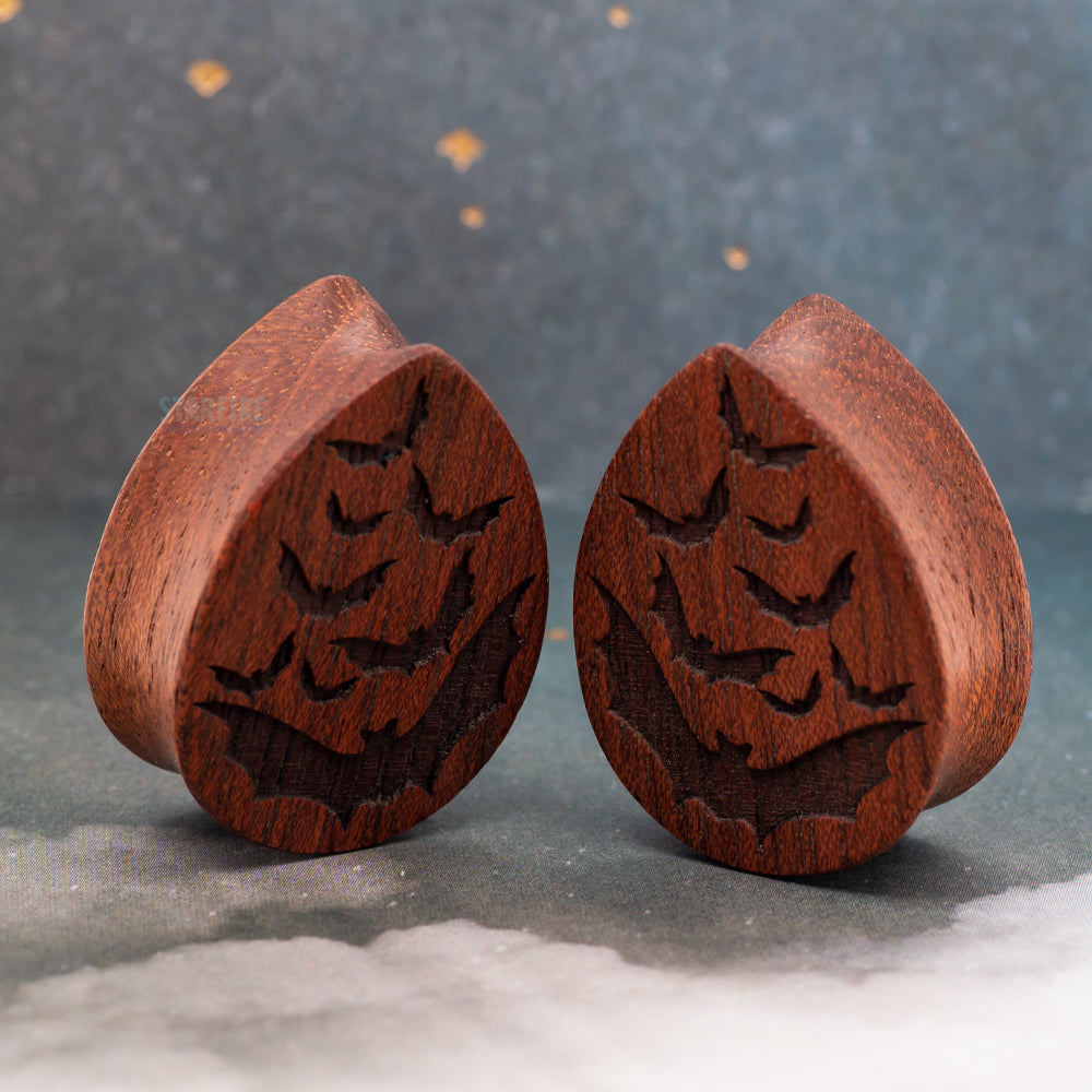 Bats Wood Teardrop Plugs