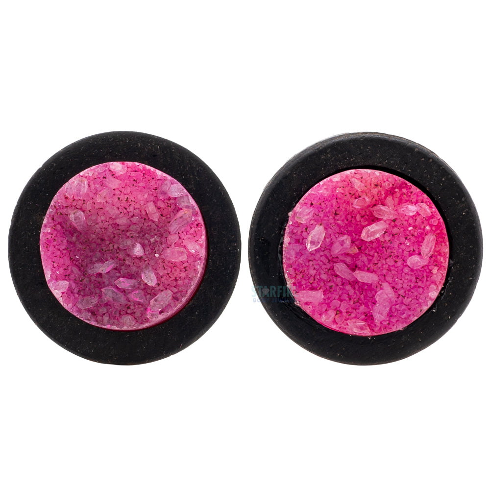 Rough Druzy Plugs in Wood - Pink