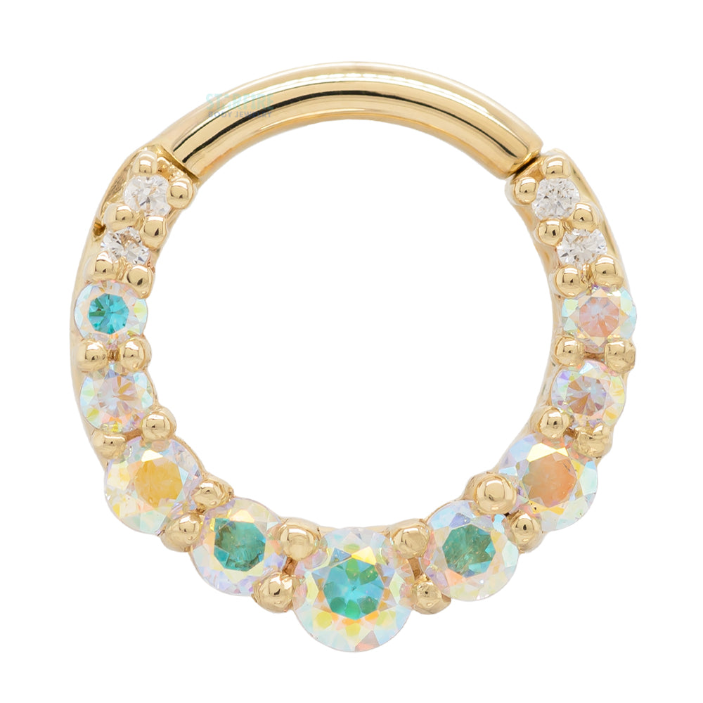Graduating Gem "Oaktier" Hinge Ring in Gold with Mercury Mist Topaz & White CZ's