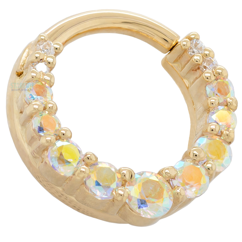 Graduating Gem "Oaktier" Hinge Ring in Gold with Mercury Mist Topaz & White CZ's