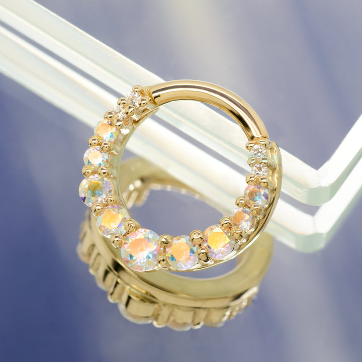 Graduating Gem "Oaktier" Hinge Ring in Gold with Mercury Mist Topaz & White CZ's