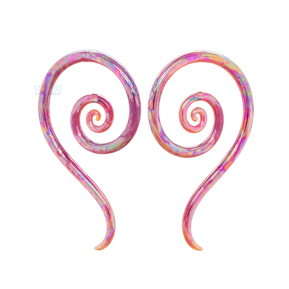 Glass Mini Spiral Snakes - Oil Slick Peacock Amber