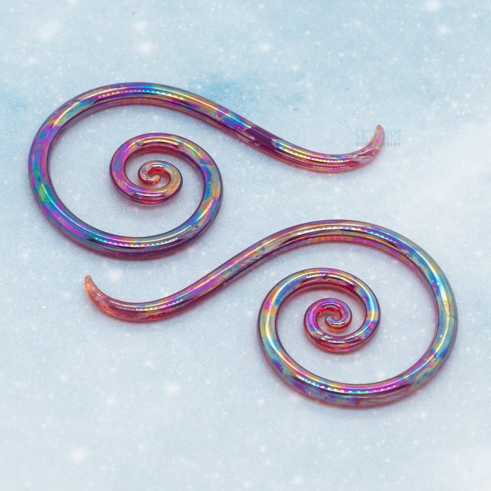 Glass Mini Spiral Snakes - Oil Slick Peacock Amber