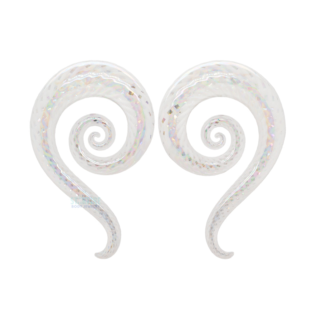 Glass Mini Spiral Snakes - Oil Slick White Fishnet