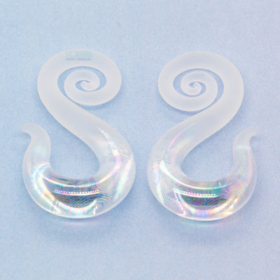 Glass Mini Drop Spirals - Oil Slick Clear Seaglass