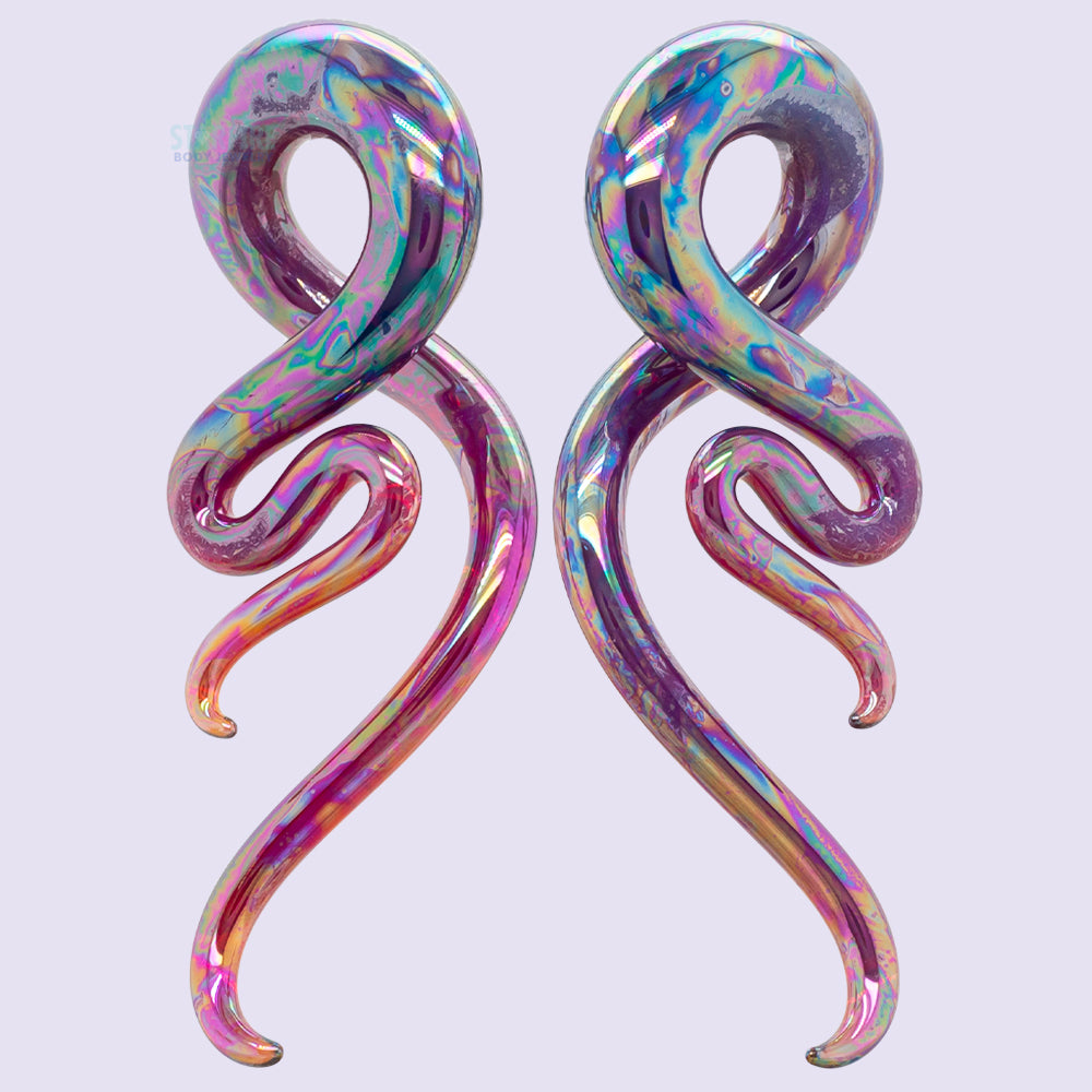 Glass Mini River Squids - Oil Slick Peacock Amber