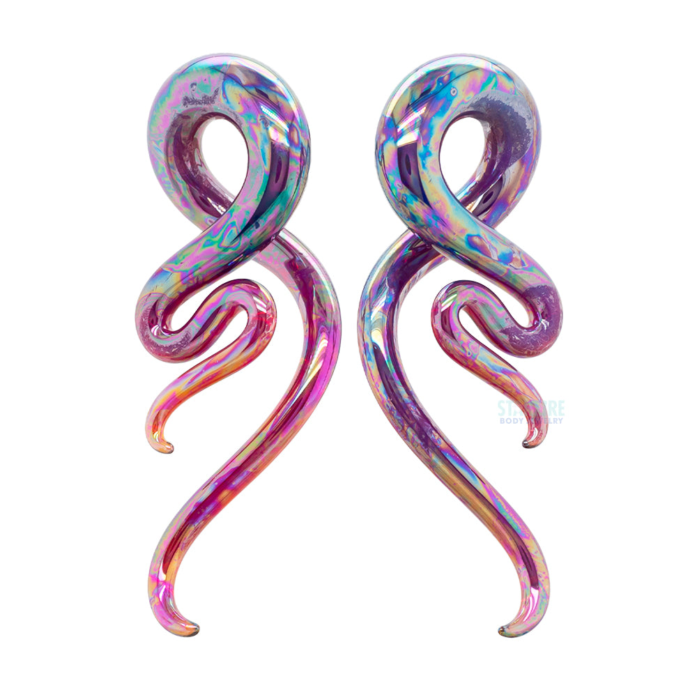 Glass Mini River Squids - Oil Slick Peacock Amber