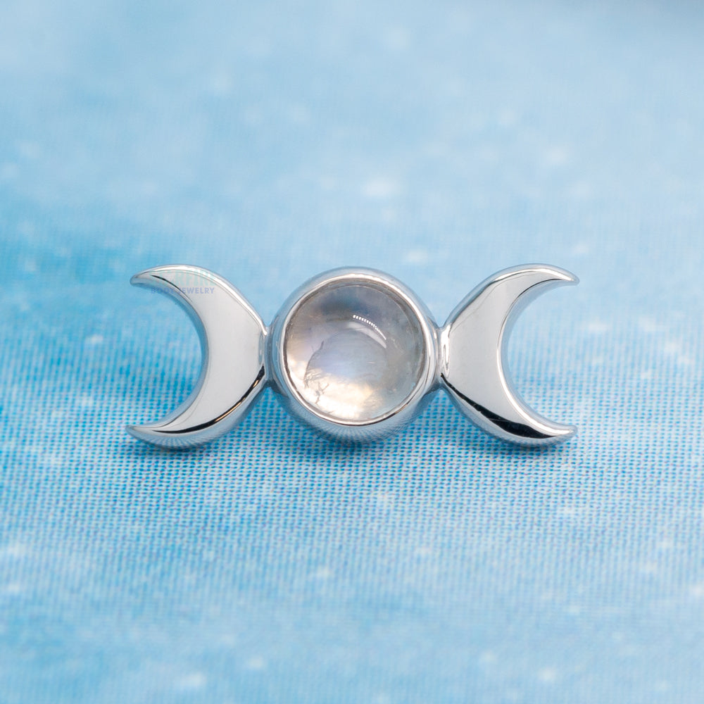 "Goddess Moon" Threaded End in Gold with Rainbow Moonstone