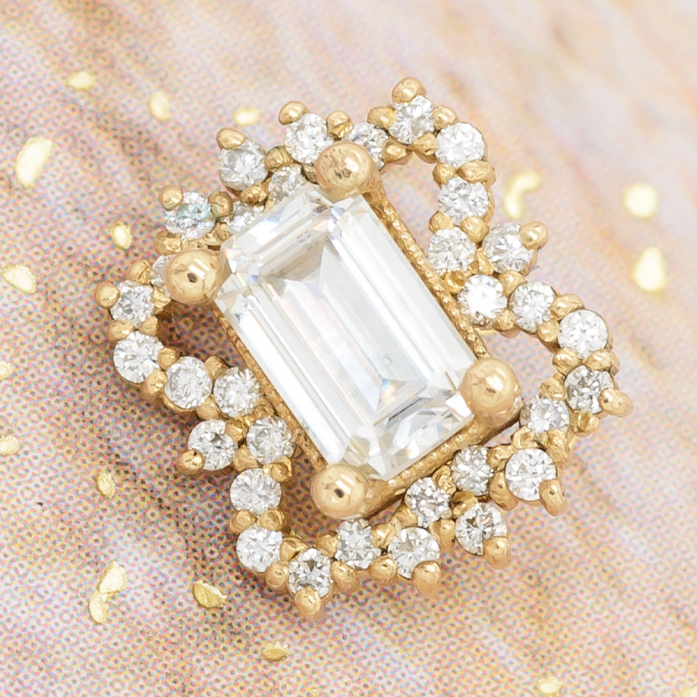 "Victoria" Threaded End End in Gold & Platinum with Moissanite & Diamonds