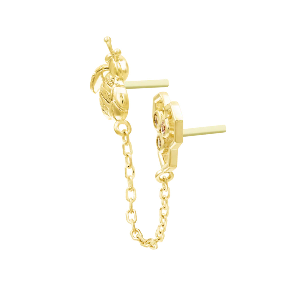 threadless: "Oh Honey" Chain Dual Pin End in Gold with CZ's