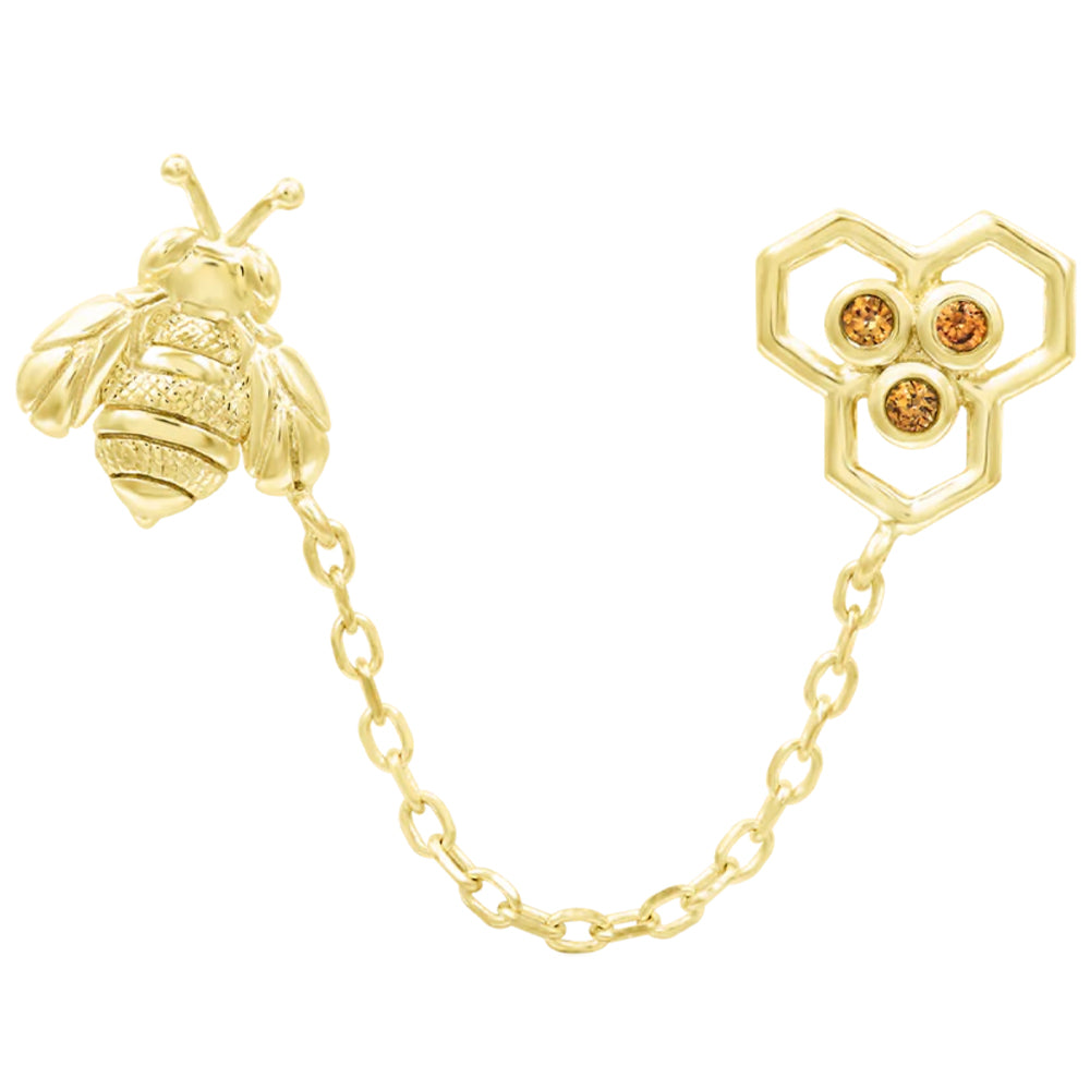 threadless: "Oh Honey" Chain Dual Pin End in Gold with CZ's