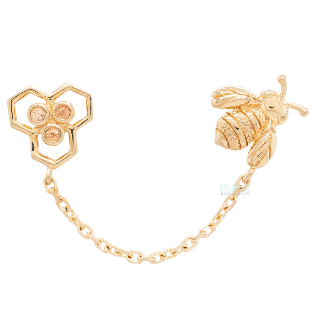 threadless: "Oh Honey" Chain Dual Pin End in Gold with CZ's