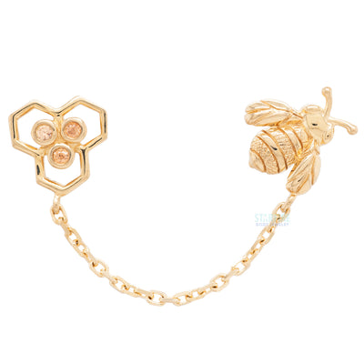 threadless: "Oh Honey" Chain Dual Pin End in Gold with CZ's
