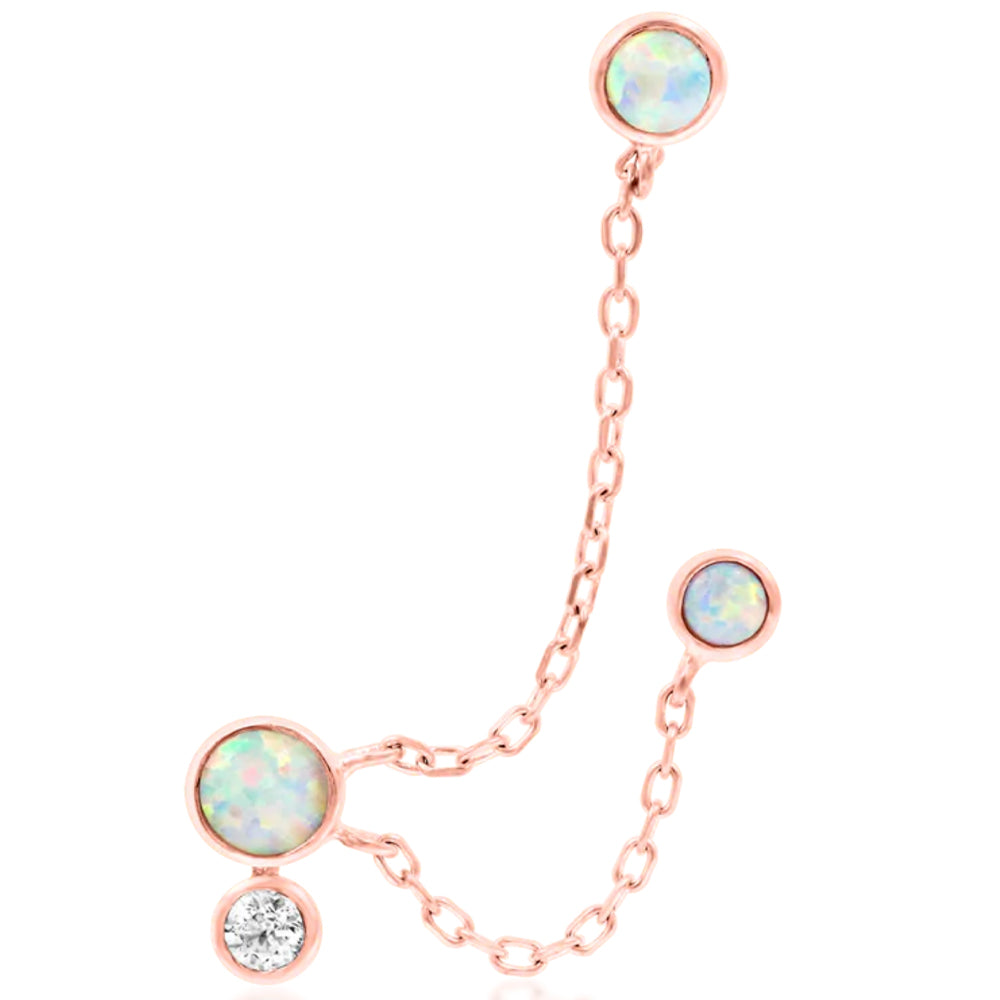 threadless: "Mei" Chain Triple Pin End in Gold with White Opals & CZ