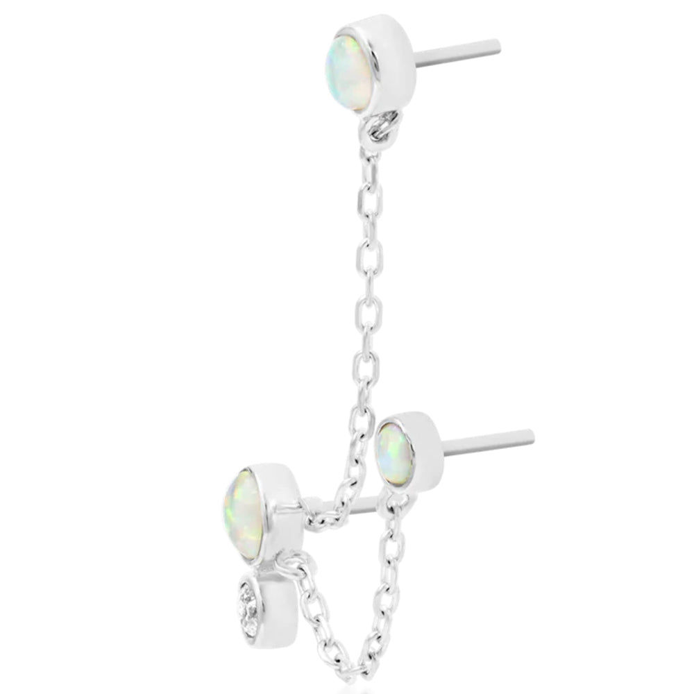 threadless: "Mei" Chain Triple Pin End in Gold with White Opals & CZ