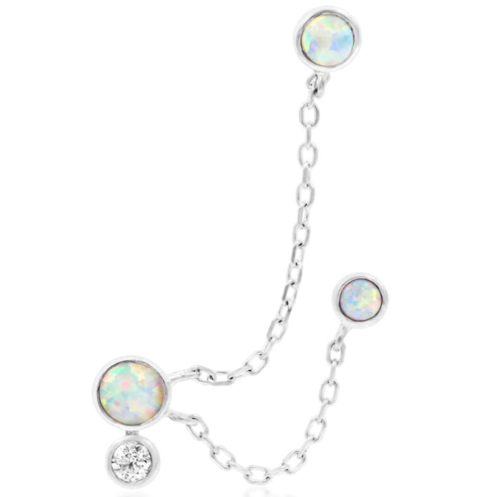 threadless: "Mei" Chain Triple Pin End in Gold with White Opals & CZ