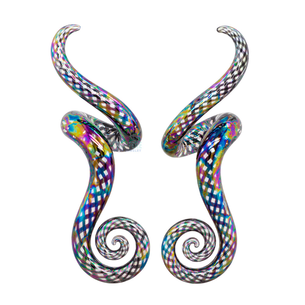 Glass Mini Drop Spiral Curls - Oil Slick Black Fishnet