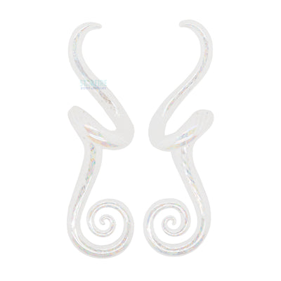 Glass Mini Drop Spiral Curls - Oil Slick White Fishnet