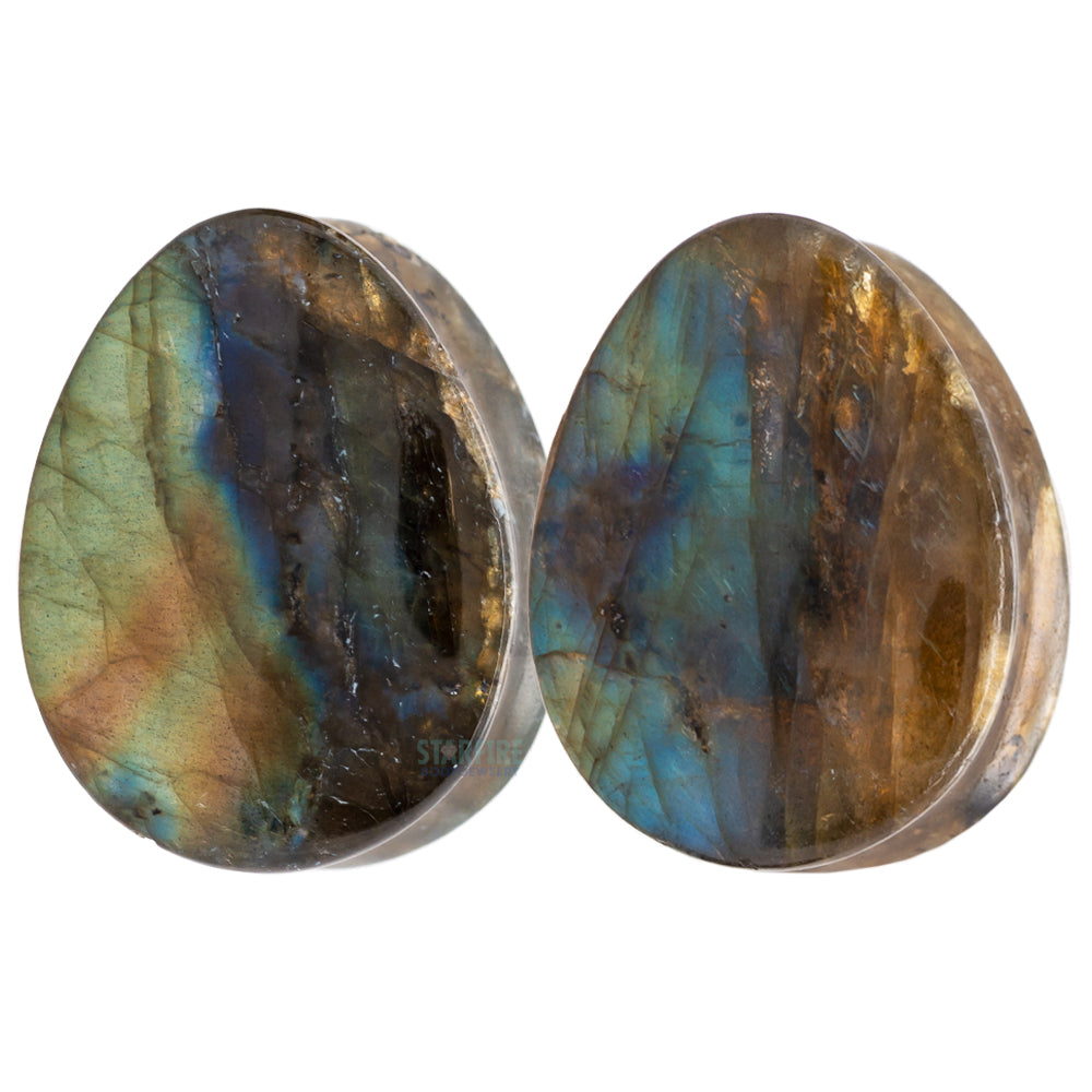 Stone Teardrop Plugs - Labradorite