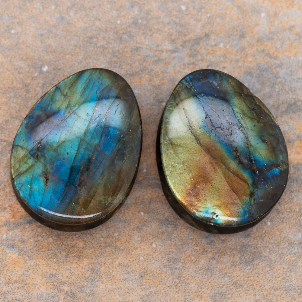 Stone Teardrop Plugs - Labradorite