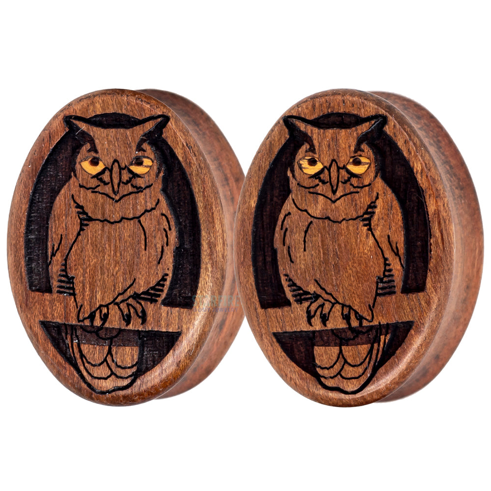 Owl Wood Oval Plugs