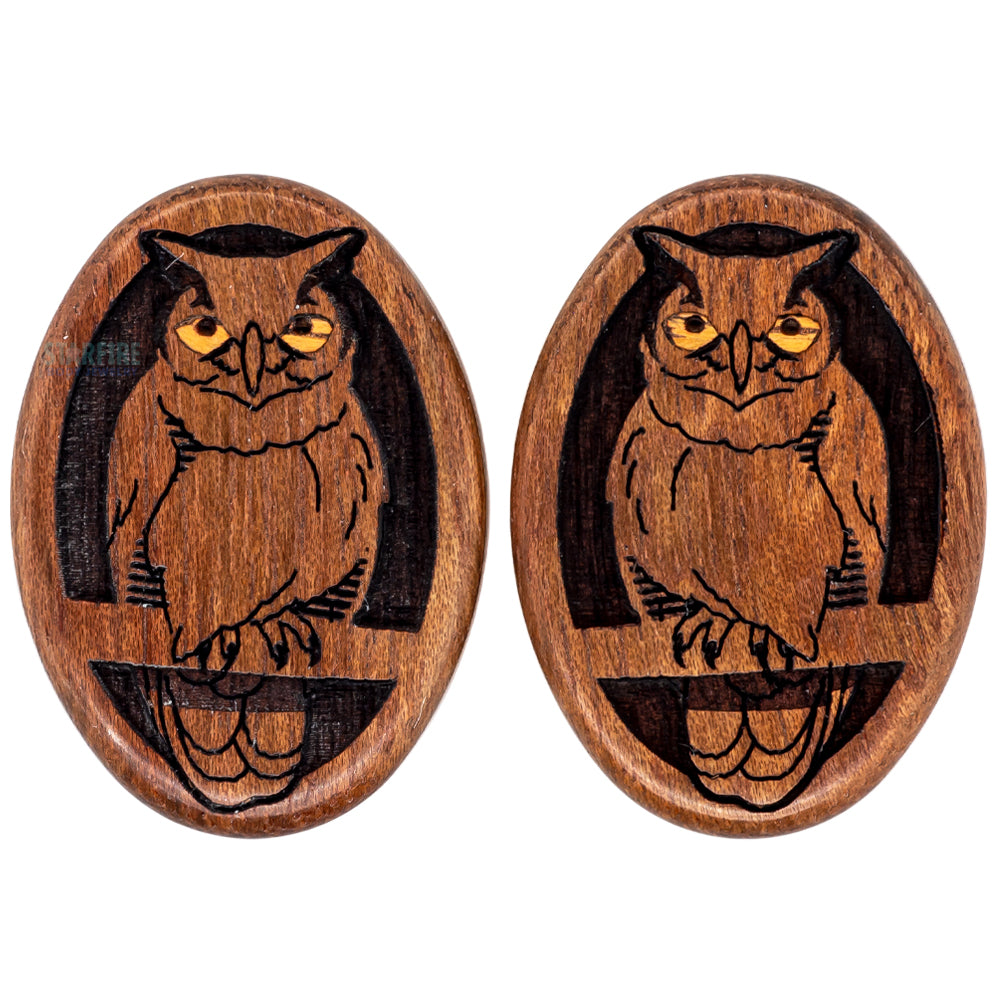 Owl Wood Oval Plugs