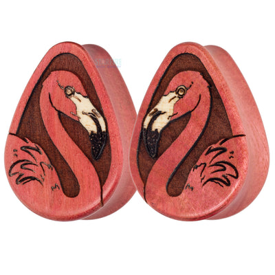 Flamingo Wood Teardrop Plugs