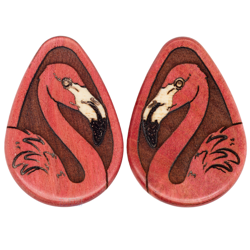 Flamingo Wood Teardrop Plugs