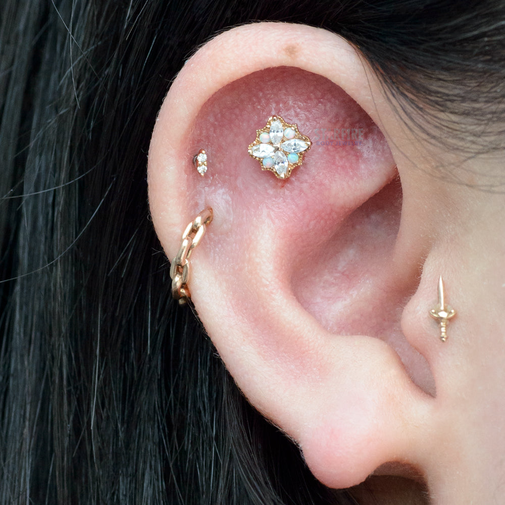 "Amira" Threaded End End in Gold with CZ's & Opals