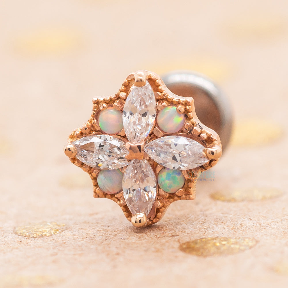 "Amira" Threaded End End in Gold with CZ's & Opals