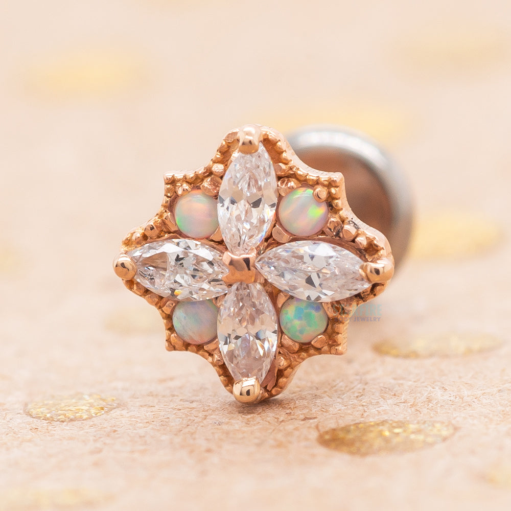 "Amira" End in Gold with CZ's & Opals - on flatback