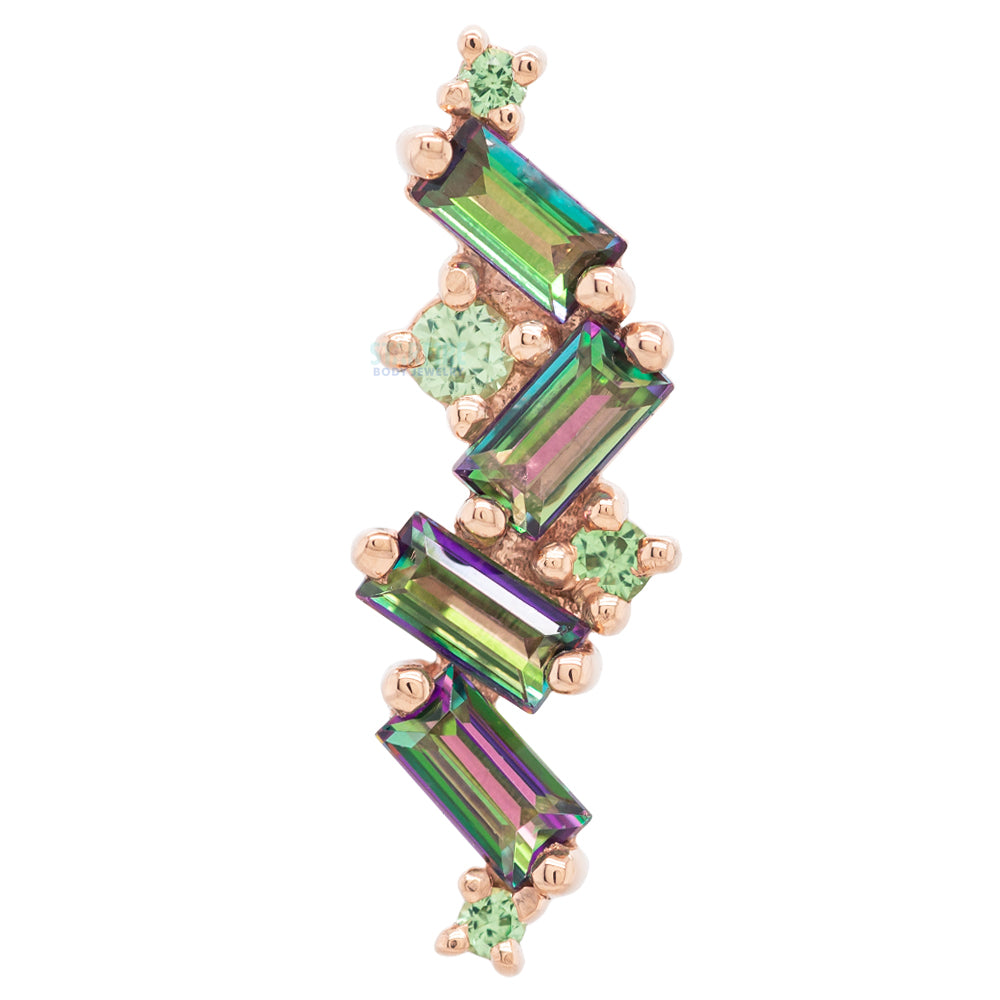 "Genesis" Threaded End in Gold with Mystic Topaz & Tsavorite