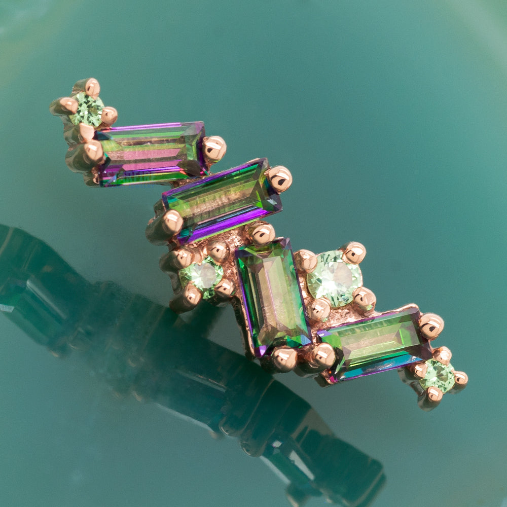 "Genesis" Threaded End in Gold with Mystic Topaz & Tsavorite