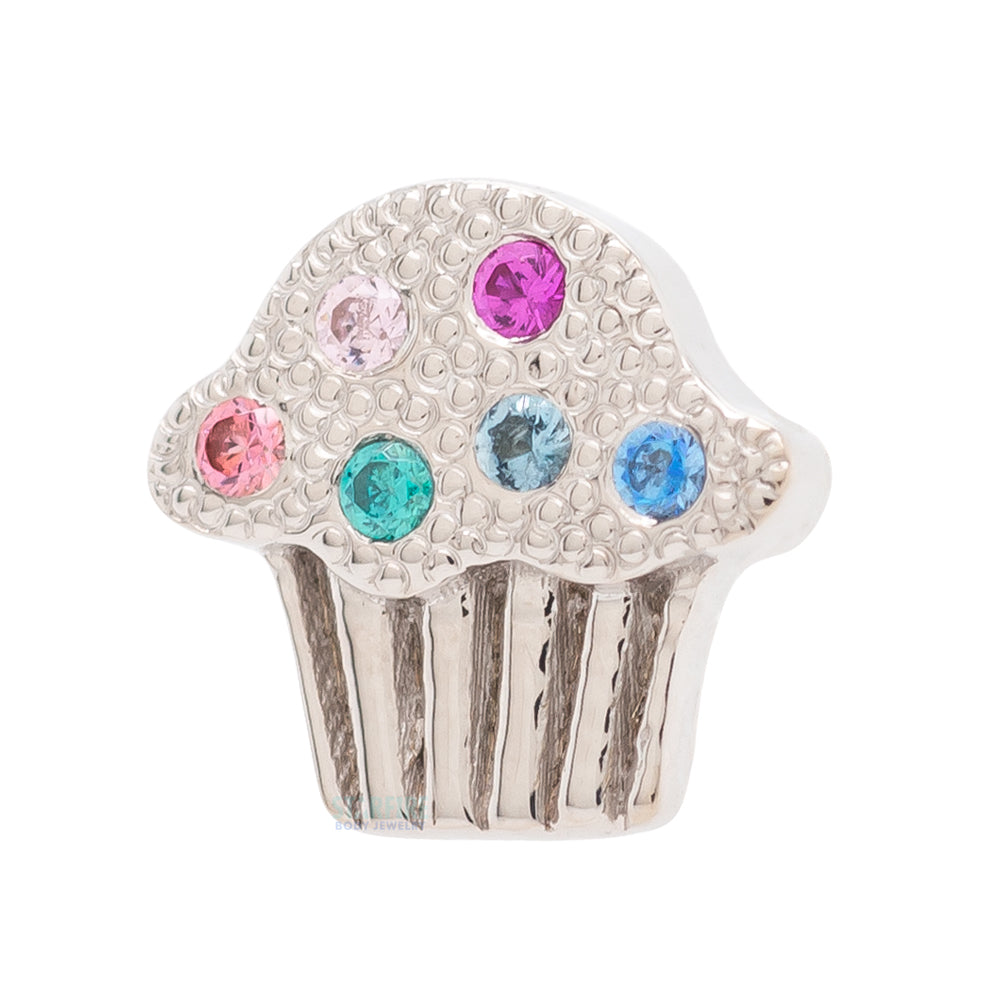 Cupcake Threaded End in Gold with Multi Color Gems